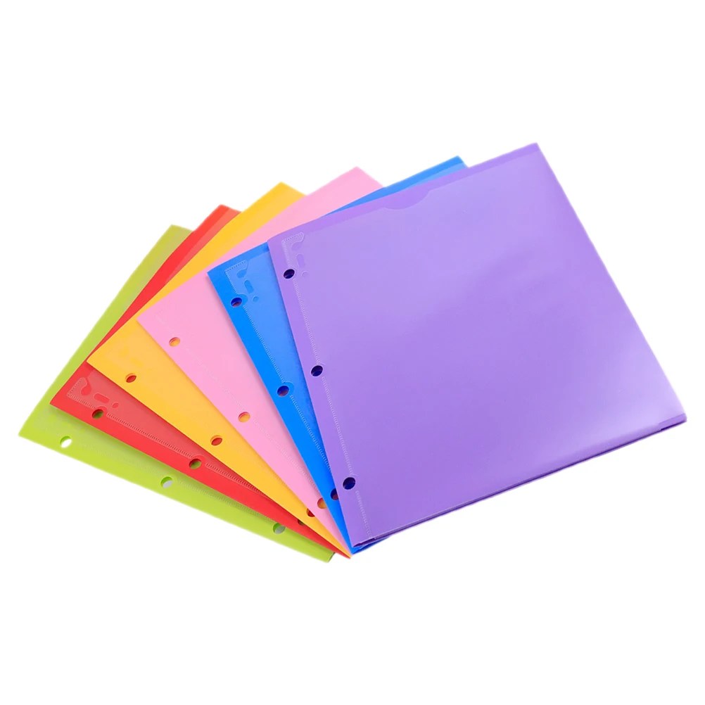 

6 Pcs PP Double Pocket Clip A4 Classified Folder Transparent Mixed Color Office File Papers Document Storage ganizer
