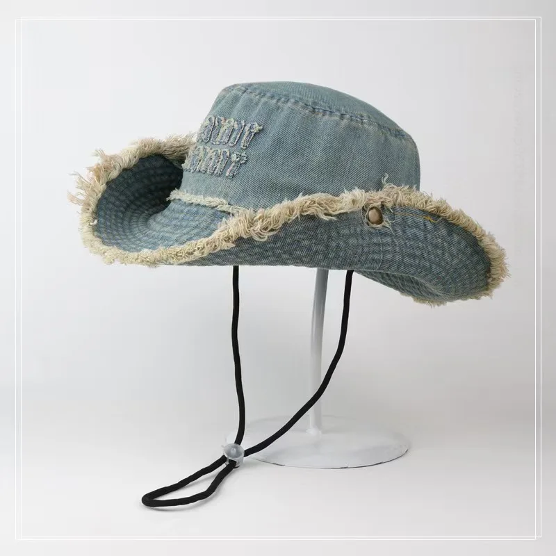 

Distressed Mountaineering Hat with Wide Brimmed Breathable Sunshade Fisherman Hat for Outdoor Activity