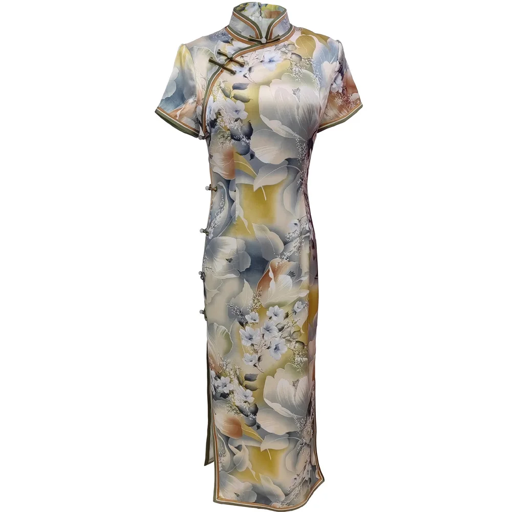 High Quality High-End Real Silk Cheongsam Qipao Summer Female 2024 New Handmade Improved Dress Nostalgic Style Long