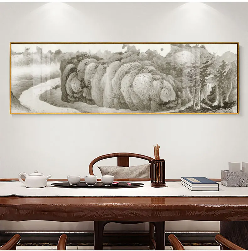 Vintage Chinese Scenery Style Canvas Print Landscape Large Size Bedside Ornament Wall Picture Painting Poster Art Bedroom Home D