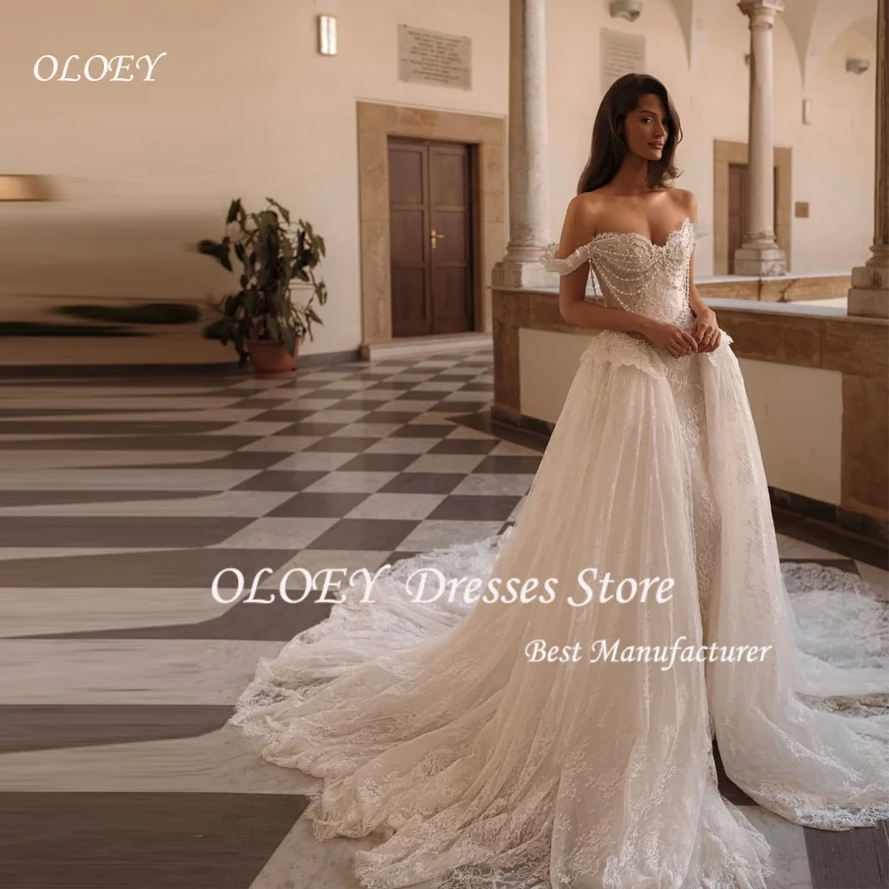 OLOEY Sweetheart Off spalla Perle Abito da sposa a sirena 2026 Splendido pizzo staccabile treno tromba abito da sposa personalizzato
