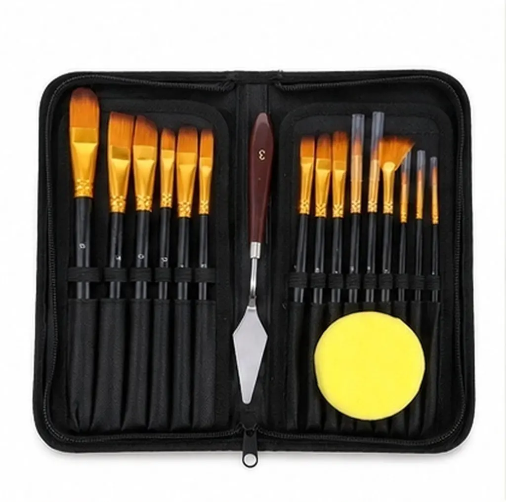 1Set Professional Painting Brushes Set Nylon Hair Long Handle for Watercolor Oil Acrylic Art Beginners Artists Portable