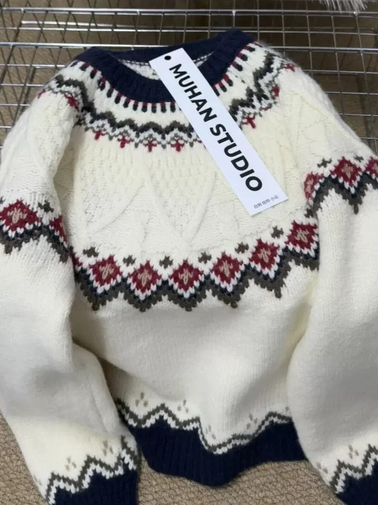 

Soft Neutral Beige Knitted Sweater ex Autumn Winter Small Size High End Feeling Long Sve round Ne Pullover Outerwear