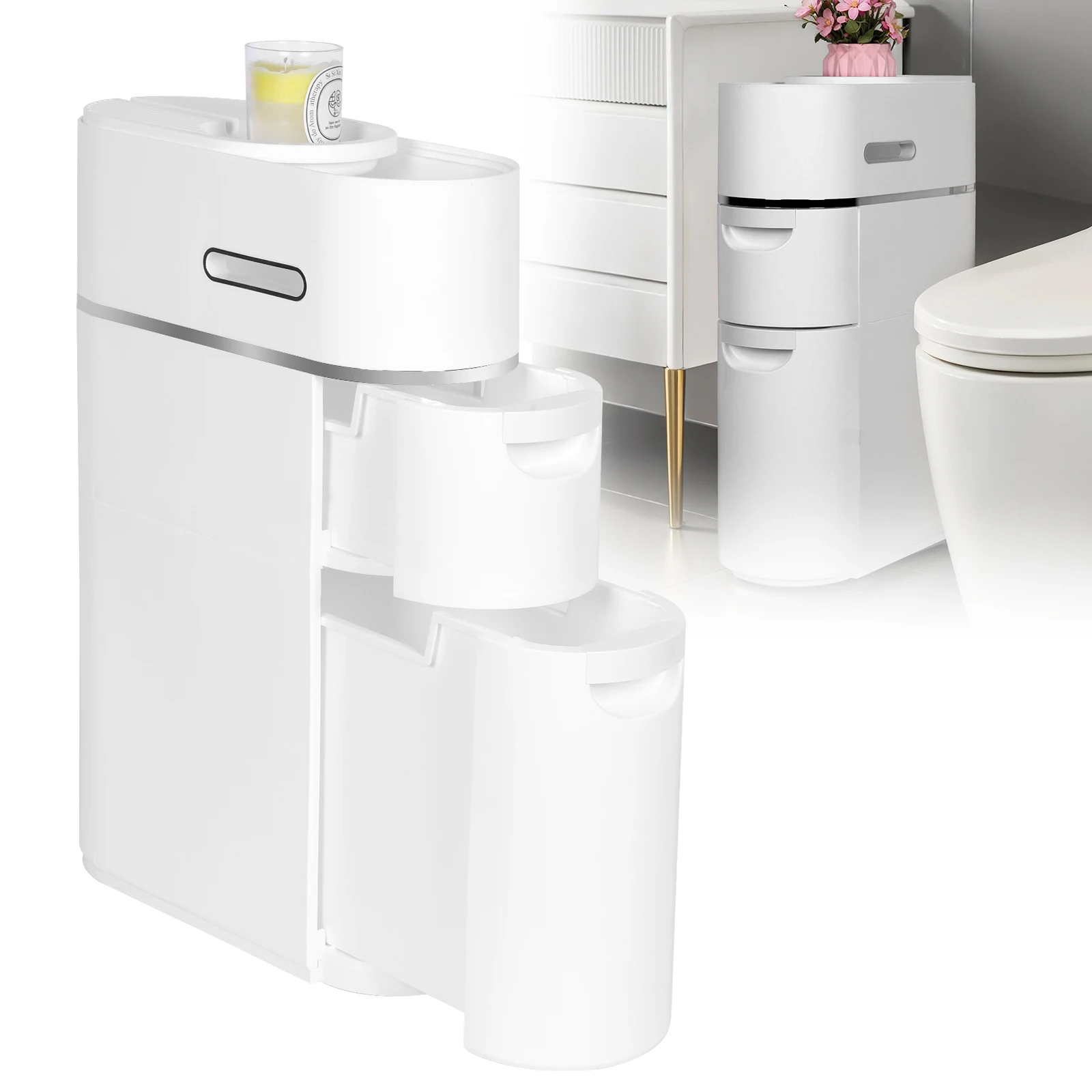 

Movable Storage Organizer with Wheels Modern Floor Storage Cabinet Waterproof Slim Bathroom Storage Cabinet for Kitchen Bedroom