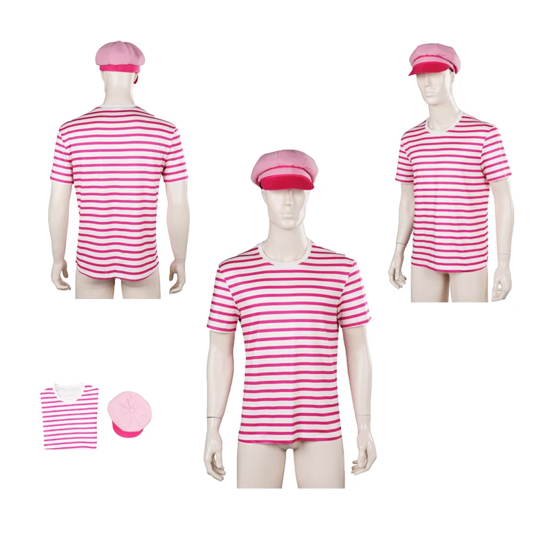 

Movie Ken Cosplay Barbier Margot Male T-Strip Shirt Hat CostumeSummer Couple Halloween Party Fashion Short Carnival Suit