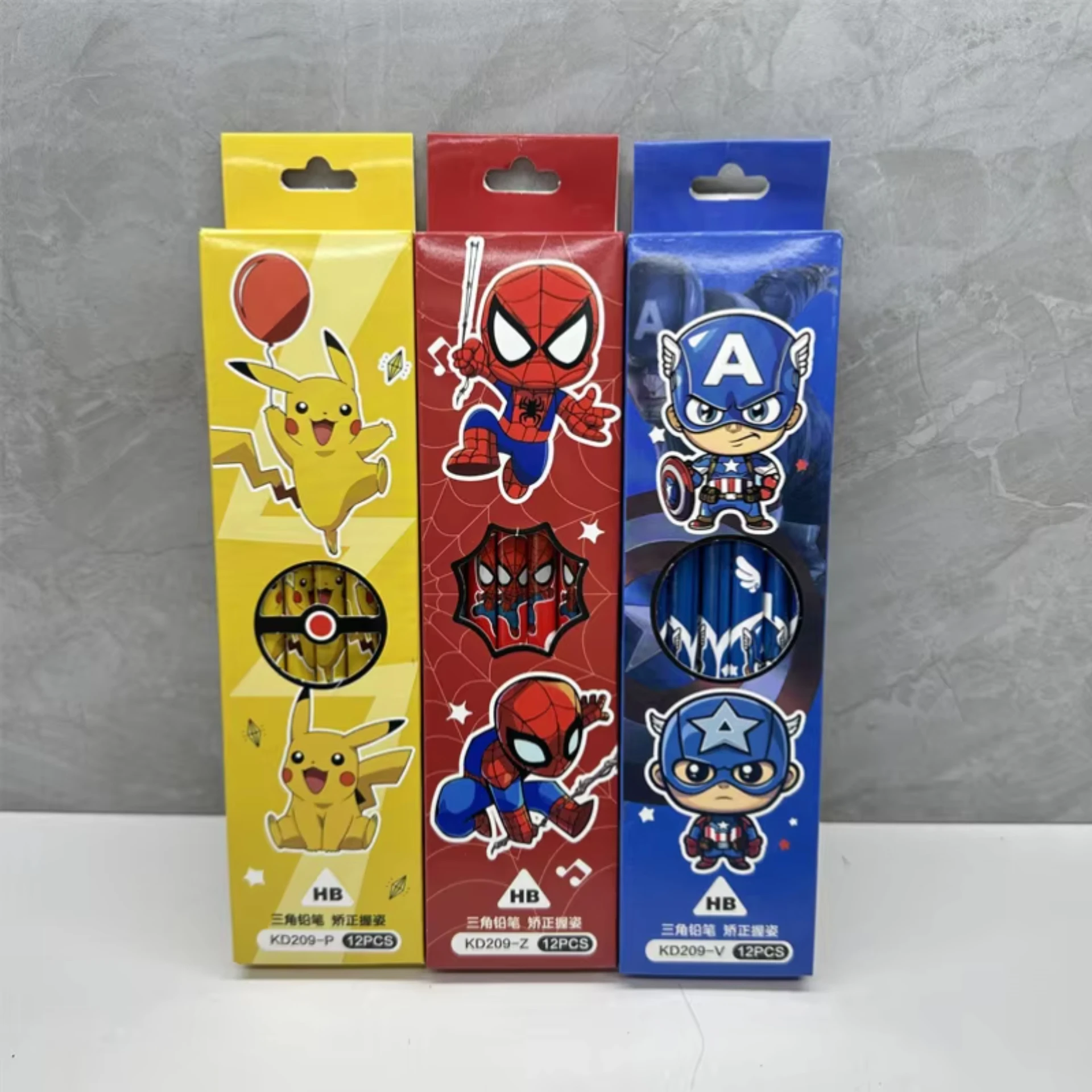 Cartoon 12Pcs Per Box Super Hero Spider Wooden Pencils, Kids Learning Stationery, Party Favors