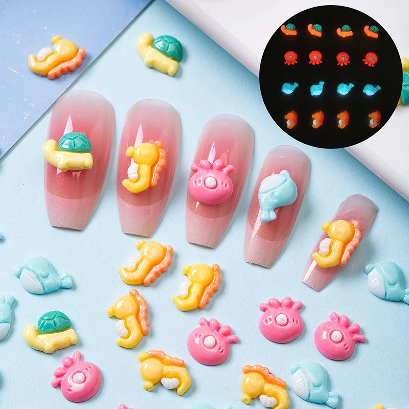 

20PCS Luminous Cartoon Nail Accessories Sea Horse Dolphins Sea Turtles Marine Creatures DIY Nail Decoration