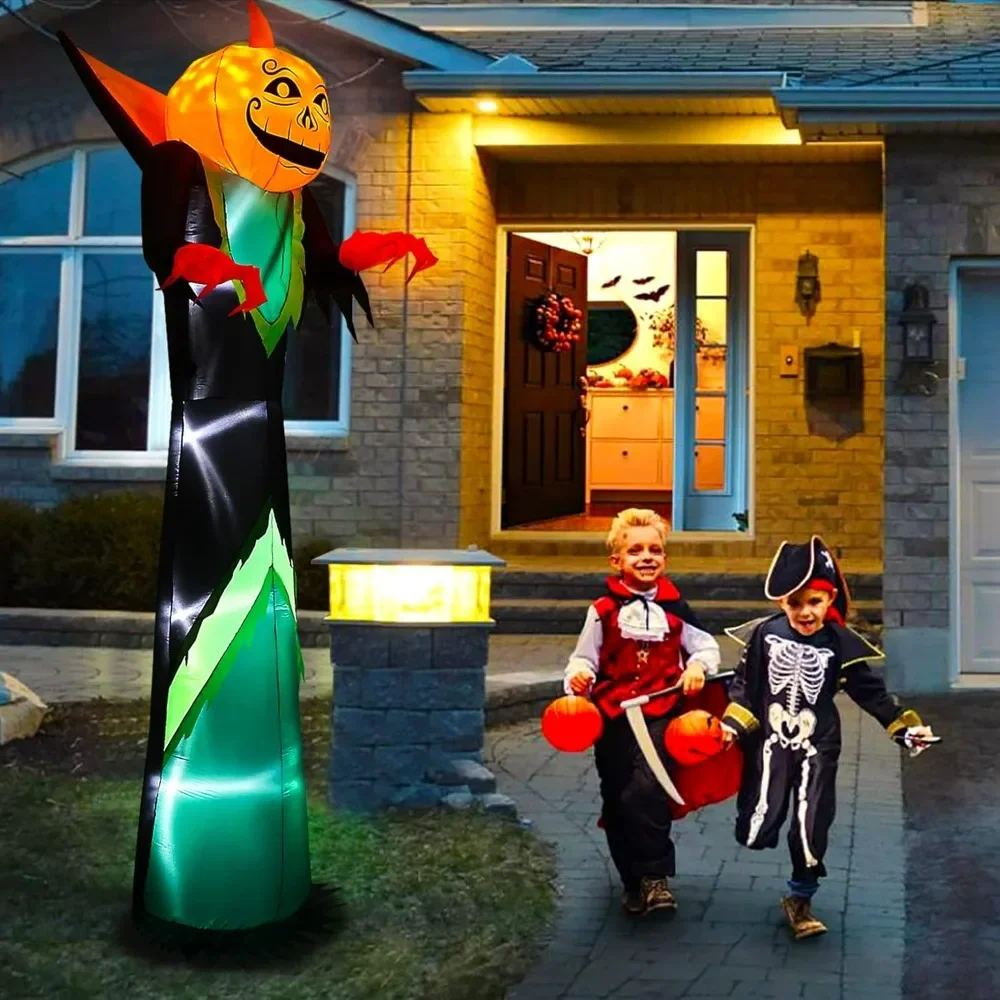 Halloween Inflatable Pumpkin Reaper with Rotating Lights, Blow Up Yard Decoration for Halloween Party, Holiday, Garden, Lawn