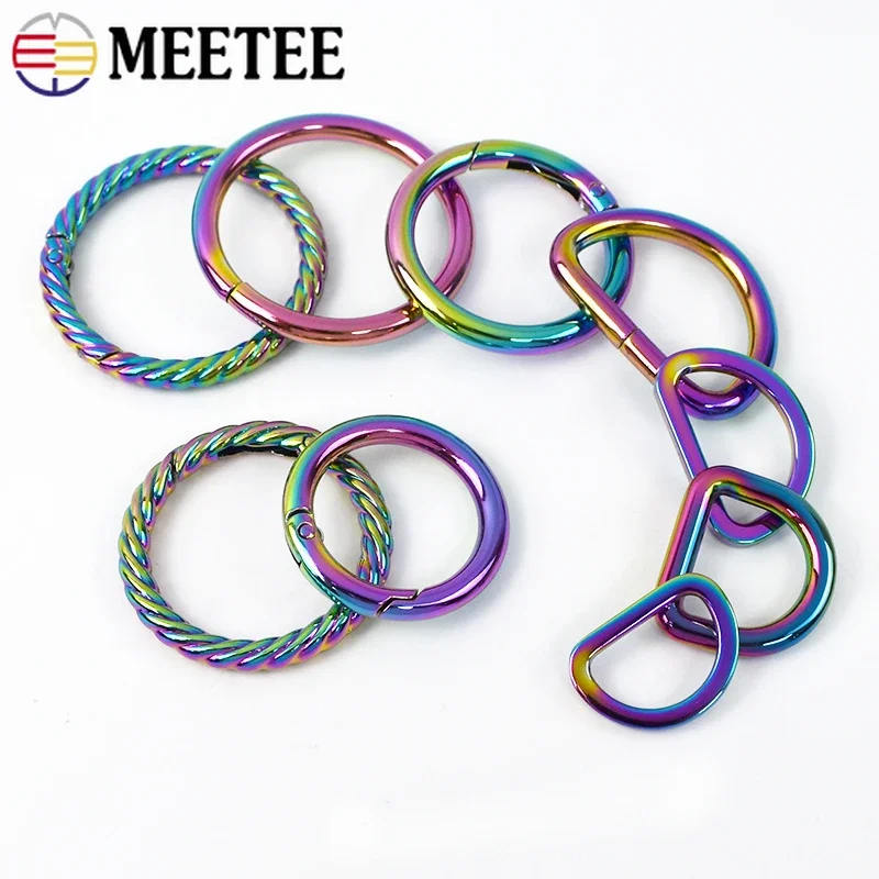 5Pcs 20/25/32/38mm Meetee Rainbow Metal O D Ring Buckles Bags Strap Adjust Loop Clasp Belt Clothes Hook DIY Hardware Accessories