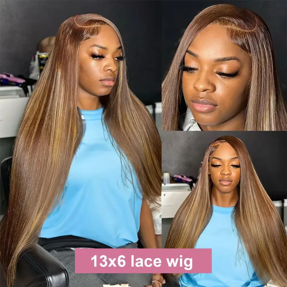 Colored 13x6 hd lace frontal wig human hair for women Highlight Brown 30 inch lace front wig 13x4 straight wigs human hair