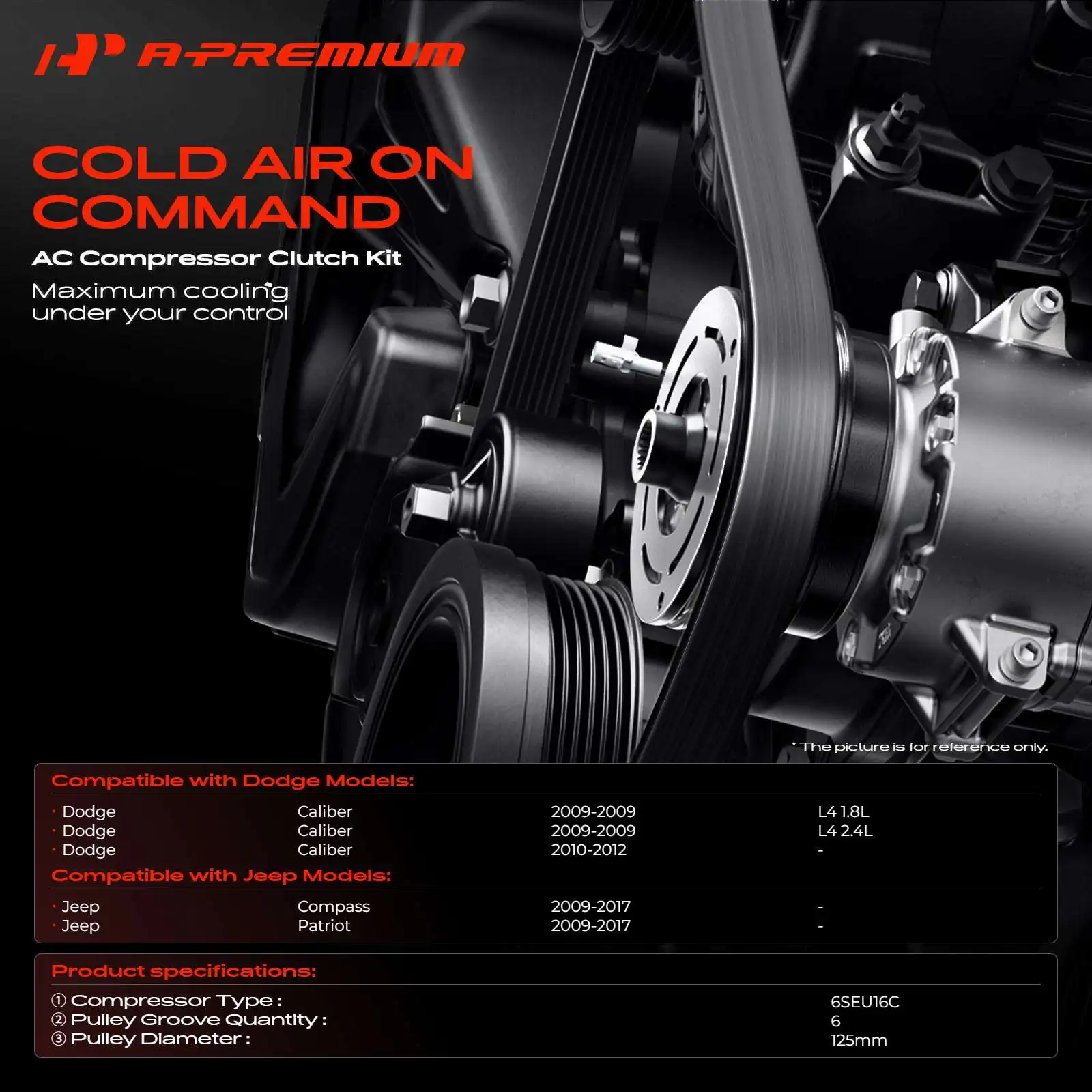 A-Premium AC Compressor Clutch Kit for Jeep Compass Patriot 2009-2017 Dodge Caliber 2009-2012