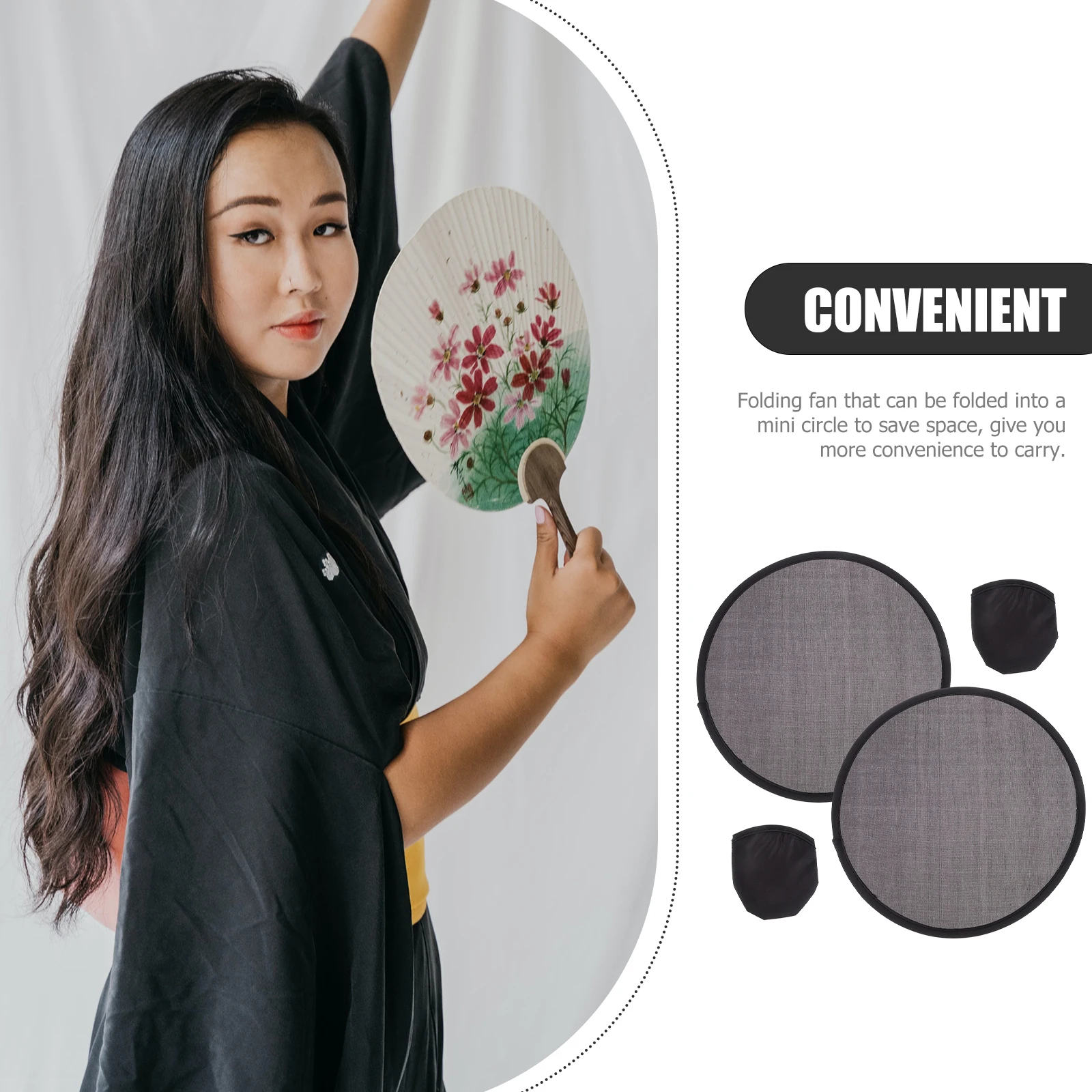 

2Pcs Foldable Round Fans Portable Lightweight Handheld Fan for Summer Cooling Dance Performance Cosplay Collection