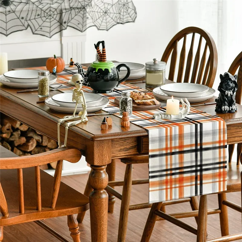 BISM otoño Lineplaid impreso mesa bandera lino duradero mantel decoración de mesa de comedor