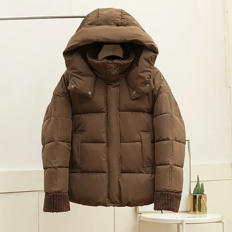 

Женское зимнее пальто из толстой овечьей шерсти, винтажные куртки-пуховики с капюшоном, короткие парки с хлопковой подкладкой, новая мода, 2020 г.