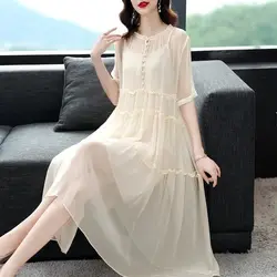 Heavyweight Simulation Silk Dress For High-end Women In Autumn 2026 New Style With Waistband Closure Belly Covering Mid Length S