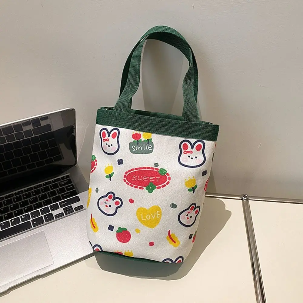 Elegant Flower Canvas Rabbit Bucket Bag Heart Large Capacity Animal Handbag Tote Bag Letter Flower Lunch Bag Shopping