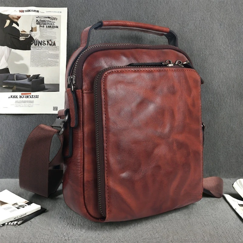 

Повседневная мужская сумка через плечо из воловьей кожи, портативная повседневная ручная мужская многофункциональная сумка на одно плечо для поездок на работу