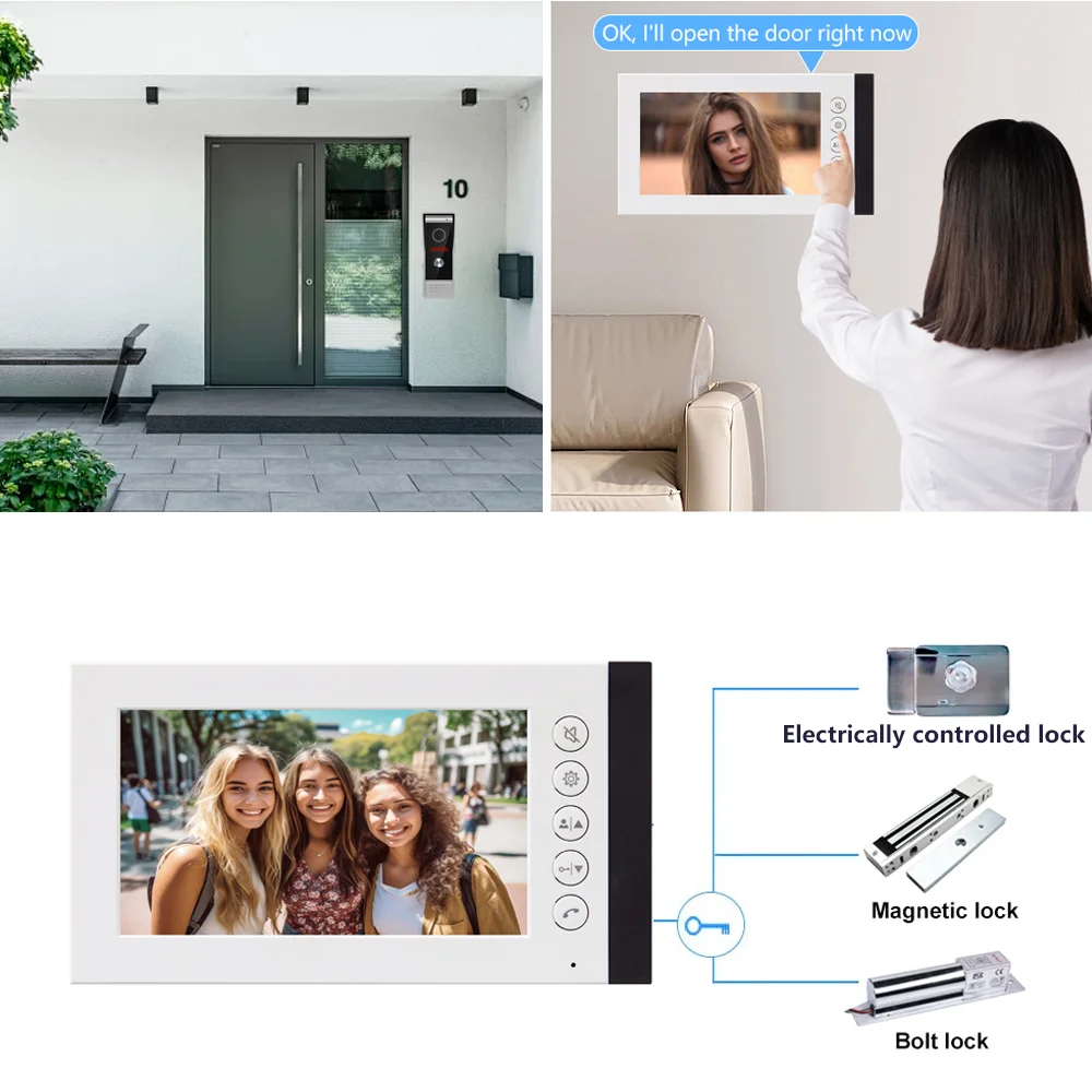 Interphone vidéo familial HD, interphone résidentiel privé, sonnette, caméra de surveillance, appartement, complexe, 7 pouces