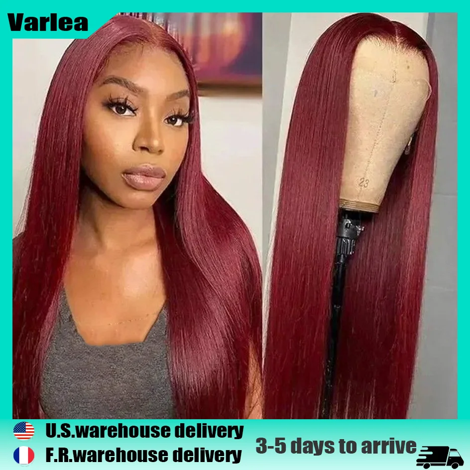 

Varlea 200% Density 99j 13x4 Lace Frontal Bone Straight Human Hair Wigs Burgundy 13x6 Hd Lace Frontal Human Hair Wig For Women