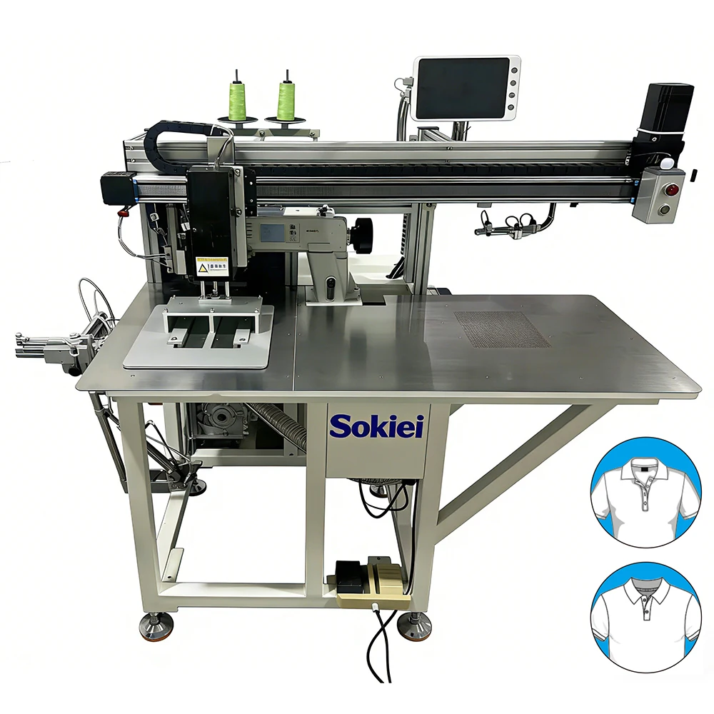 Fully Automatic Programmable Flat-Bed Lock Stitch Single Needle Laser Positioning Polo Shirts Placket Sewing Machine
