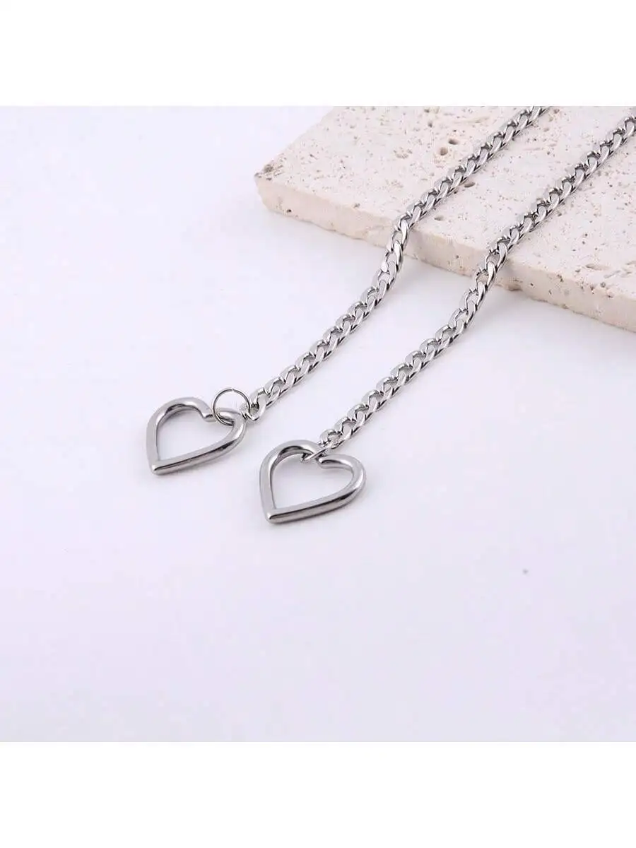 

Stainless Steel Hollow Heart Pendant Lariat Necklace Unisex Punk Gothic Chain Jewelry For Daily Casual Party Wear