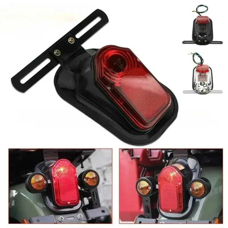 Motorcycle Rear Fender Brake Lamp W/ License Plate Lights Tombstone Skull Cross Tail Light for Chopper Bobber