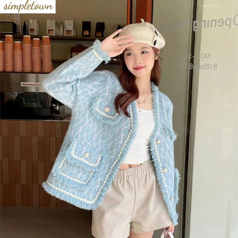 

2023 Autumn/Winter New Sweet Small Fragrant Wind Soft and Glutinous Knitted Sweater Cardigan Korean Loose and Age Reducing Coat