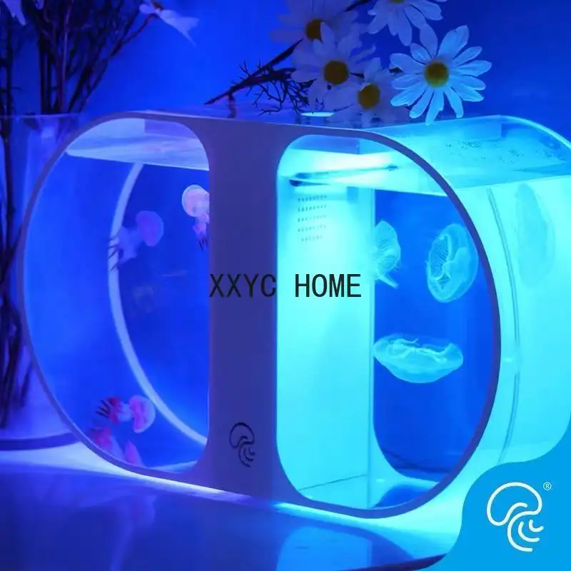 Aquarium special desktop small jellyfish tank creative mini goldfish tank double ring fighting fish tank aquarium accessories12V