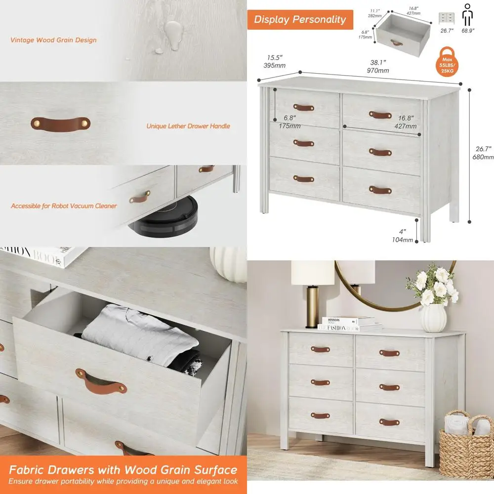 

Children's Bedroom Storage Solutions: White Dresser with 6 Drawers, Baby Closet Organizers, Chests for Nursery, Living Room, and