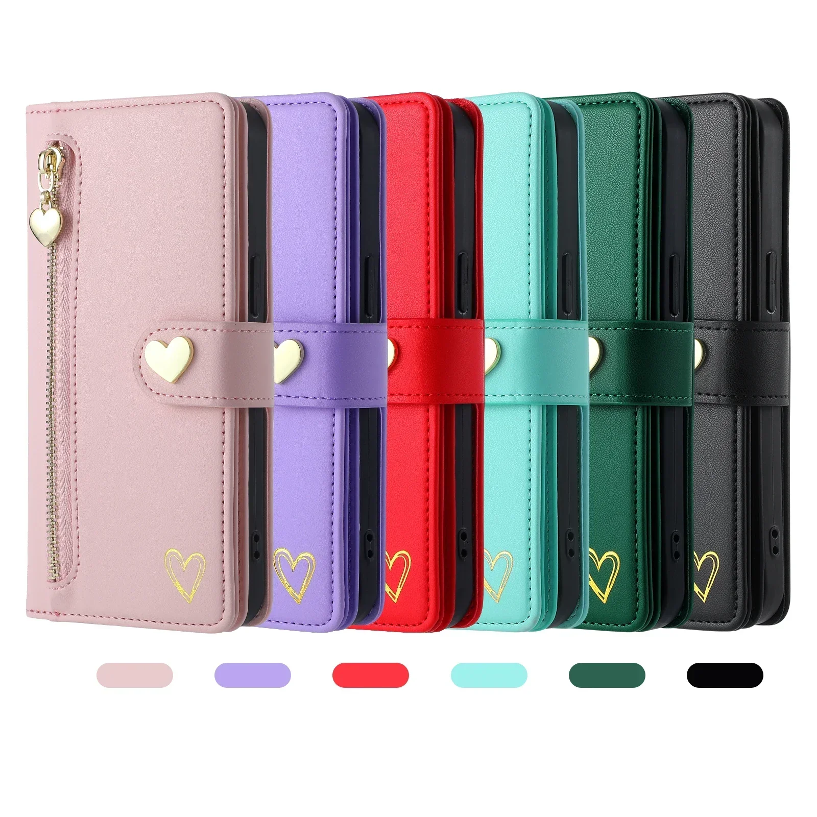 Zipper Cards Solt Wallet Leather Case For Samsung Galaxy S23 S24 Ultra S22 Plus S21 FE A04 A14 A24 A34 A54 A05S A15 Purse Cover