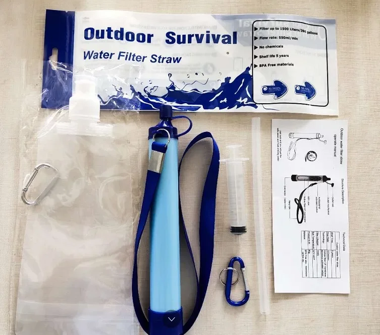 Outdoor Portable Filtration Emergency Survival Gear Water Solutions Tactical Gear Personal Straw Water Filter for Campi