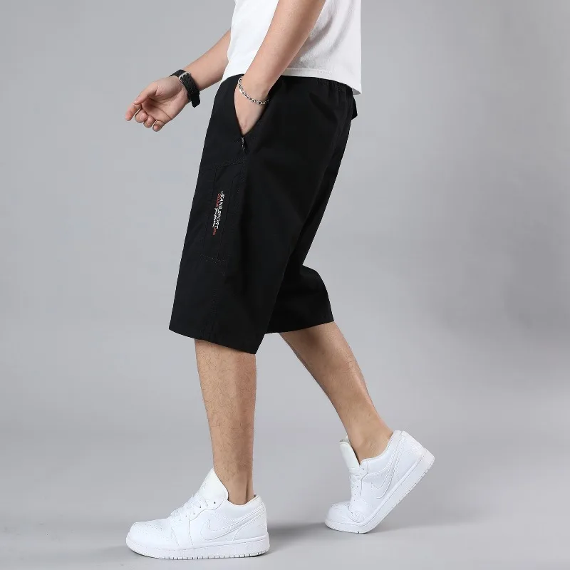 Men's Summer Solid Pockets Button Letter Embroidered Zipper Casual Loose Work Trousers Vintage Fashion Office Lady Shorts