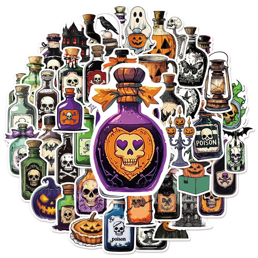 

10/30/50pcs Gothic Style Halloween Potion Bottle Cartoon Stickers for Suitcase Skateboard Laptop Cool Waterproof Sticker for Kid