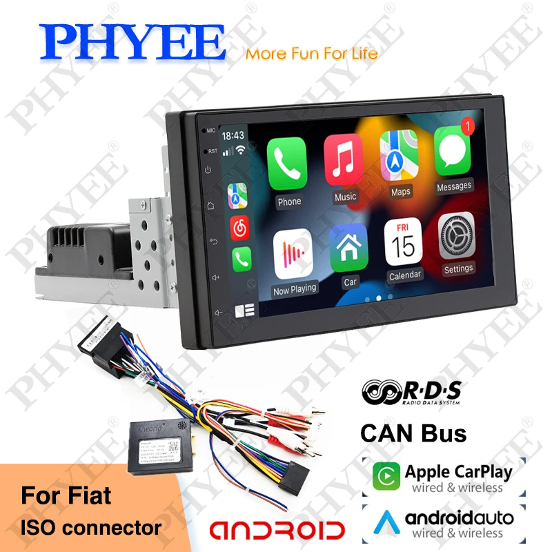 

1 Din 7" Android Car Radio CAN Bus Decoder Carplay Android-Auto Bluetooth RDS GPS for Fiat 500 Panda Doblo Punto Bravo Palio Uno