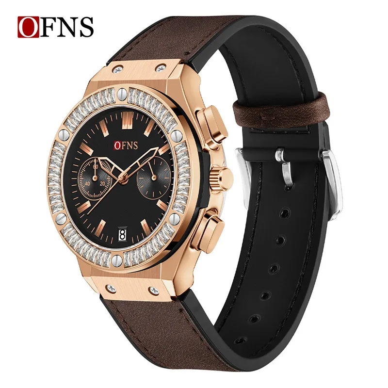 OFNS 1530 Reloj de cuarzo para mujer, cinturón con calendario, reloj de pulsera con correa de cuero único y simple a la moda para mujer