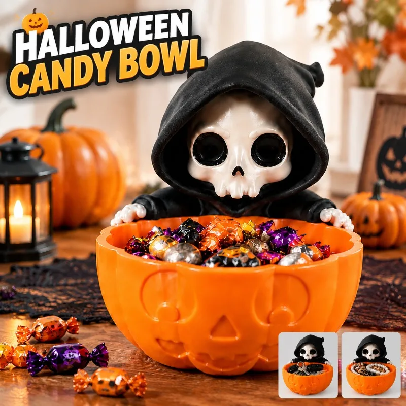 3D Printed Grim Reaper Candy Bowl, Creative Pumpkin Sweet Storage Container, Halloween Party Decor Ornament, Tabletop Treat