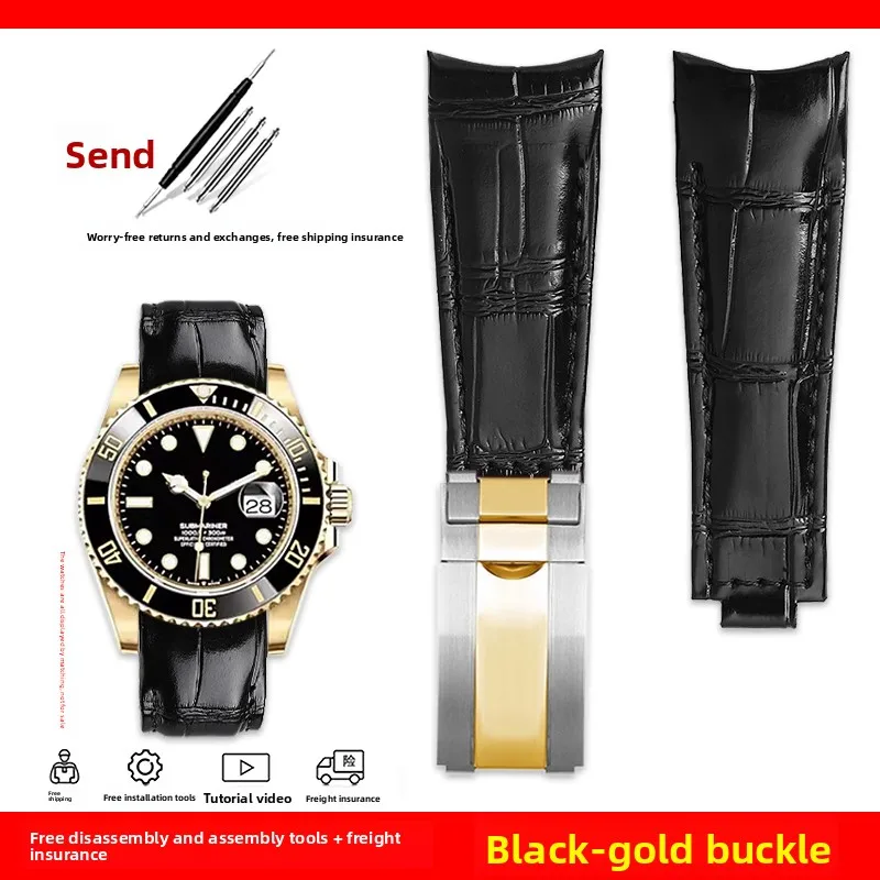 

Оригинальный ремешок для часов с изогнутым концом, 20 мм, для Rolex Water Ghost, ремешок из натуральной кожи, мужской браслет GMT Submariner Daytona