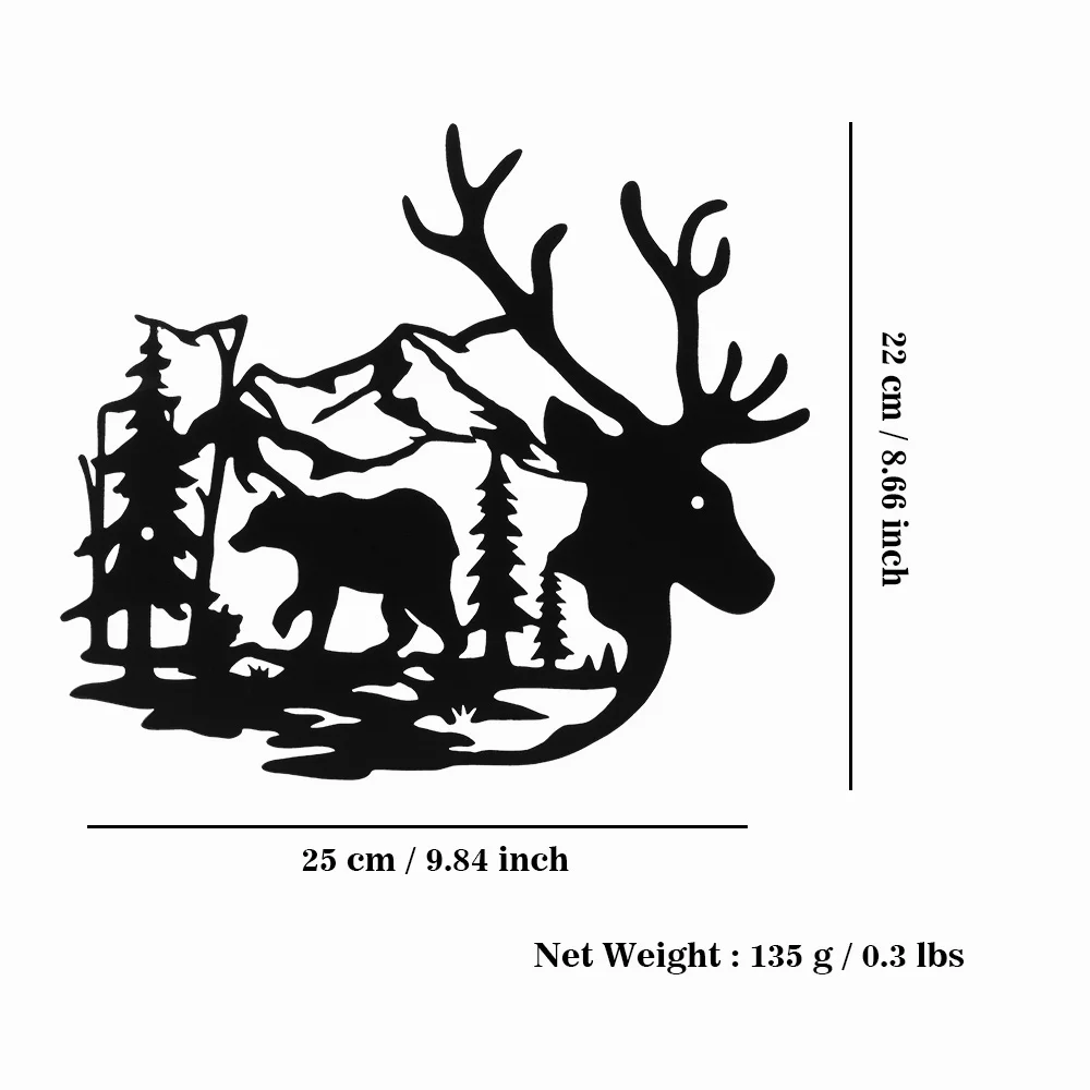 Deer Bear Sign Forest Pine Tree Black Cutout Signs Metal Wall Art Decor Hanging for Living Room Bedroom Bathroom Indoor Outdoor