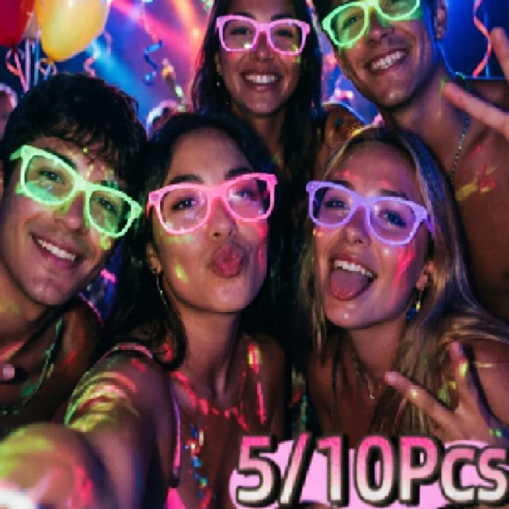 5/10pcs Creative Luminous Glasses Colorful Glow In The Dark Fluorescent Glasses Birthday Party Supplies Festival Accessories Toy