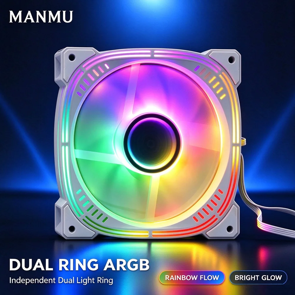 MANMU 120mm Dual Ring ARGB Fan Addressable RGB Quiet PC Case Cooling Fan