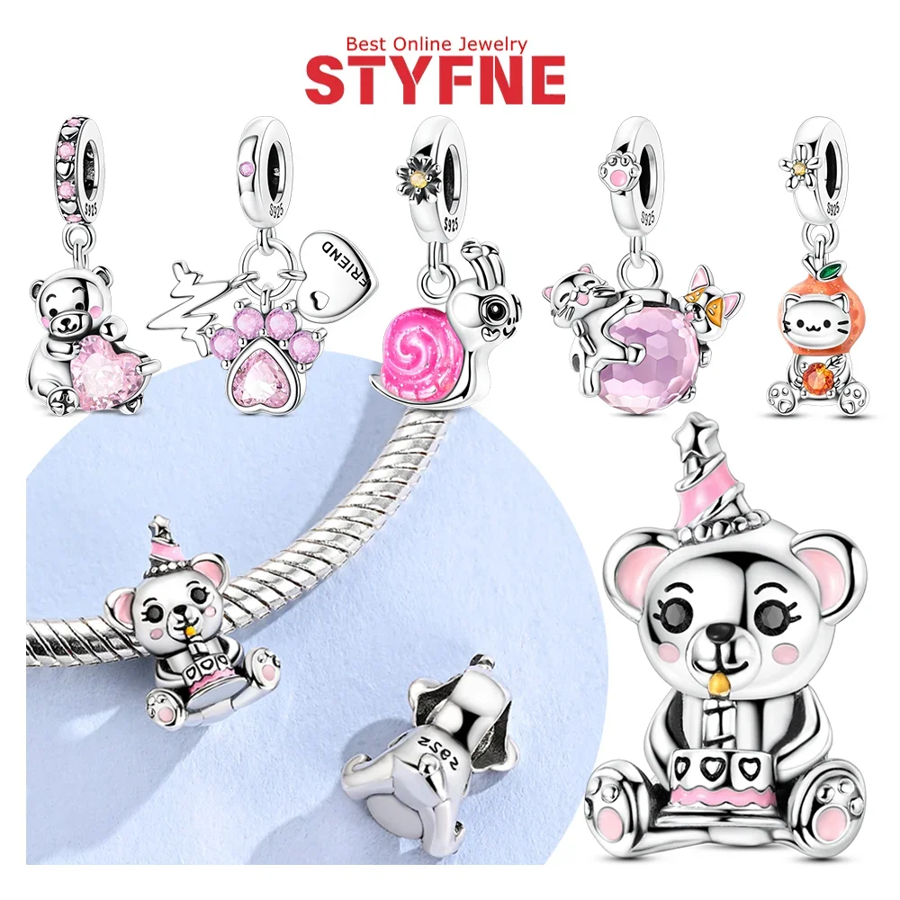 

Animal Series Charms 925 Silver Luminous Firefly Birthday Cat Claw Cute Snail Pendants Fit Bracelet for Women Jewelry Love Gift