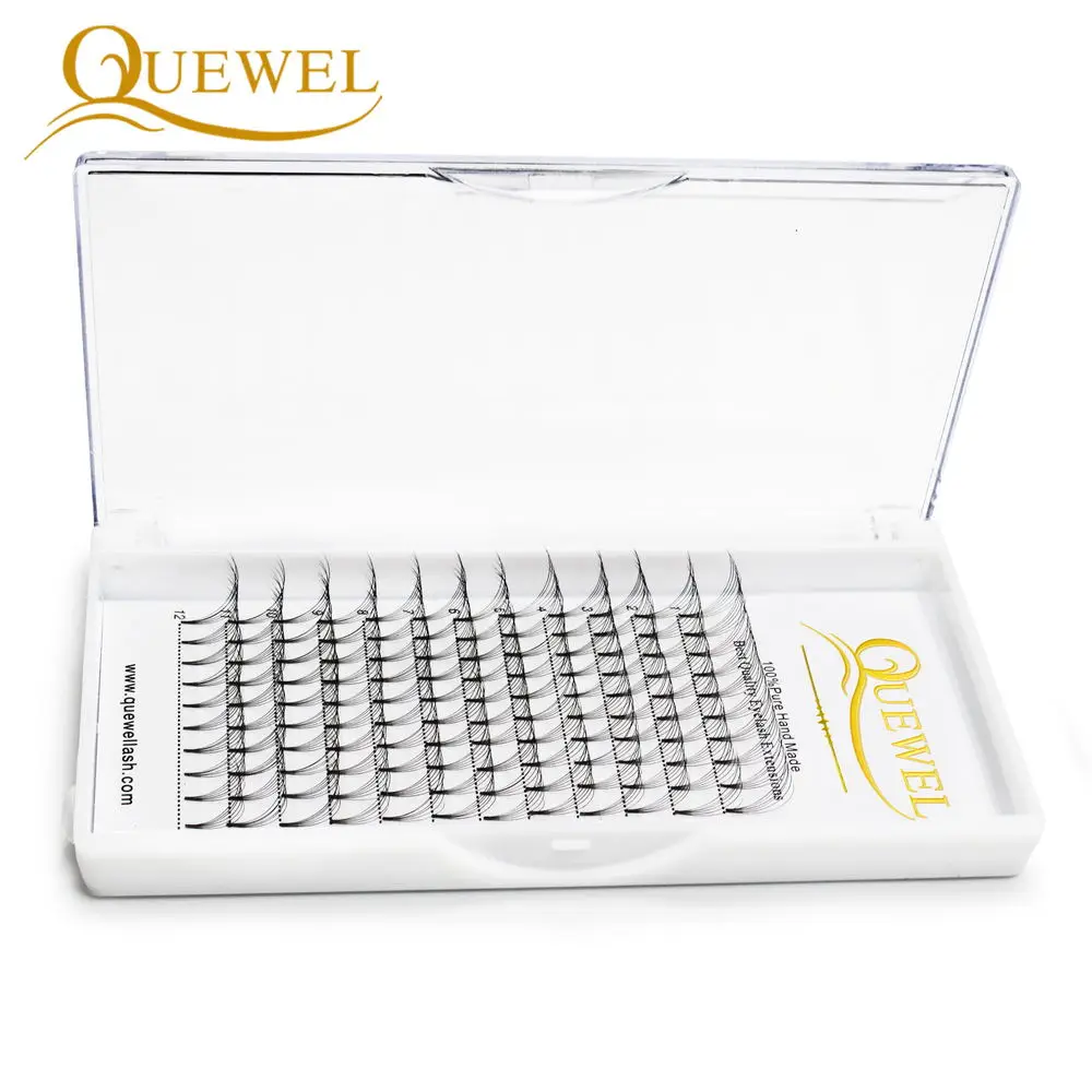 Quewel 5 Case Pre-made Eyelashes Extension Individual Short Stem Volume Russian Fans Pre Made Lash 0.07/0.10mm 3D-6D All Size