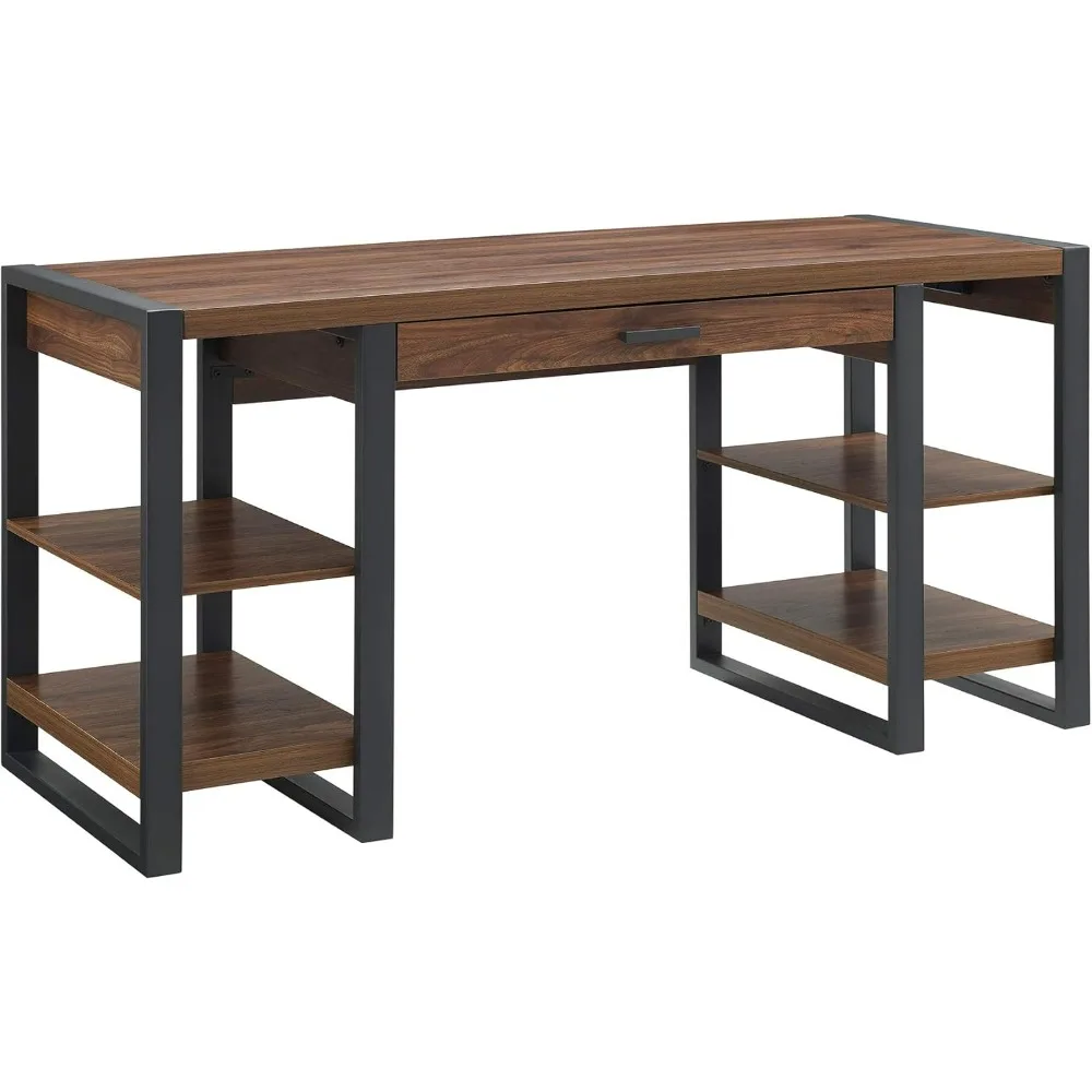 

Industrial Wood Computer Writing Desk 4 Storage Shelves and Gaming Gamer Command Center Workstation Desk Home Office, 60 Inch,