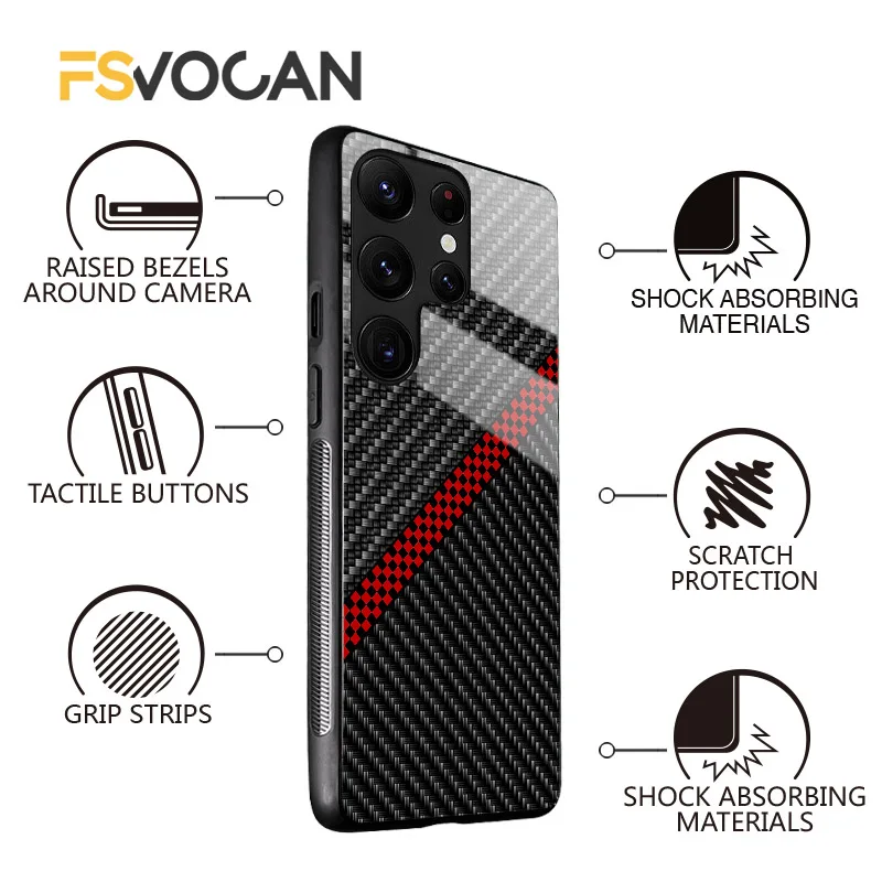 Glossy Carbon Fiber Pattern Slim Case For Samsung Galaxy S26vS25 S24 S23 S22 S21 S20 Plus Ultra A53 A52 A54 A33 A34 A35 A55