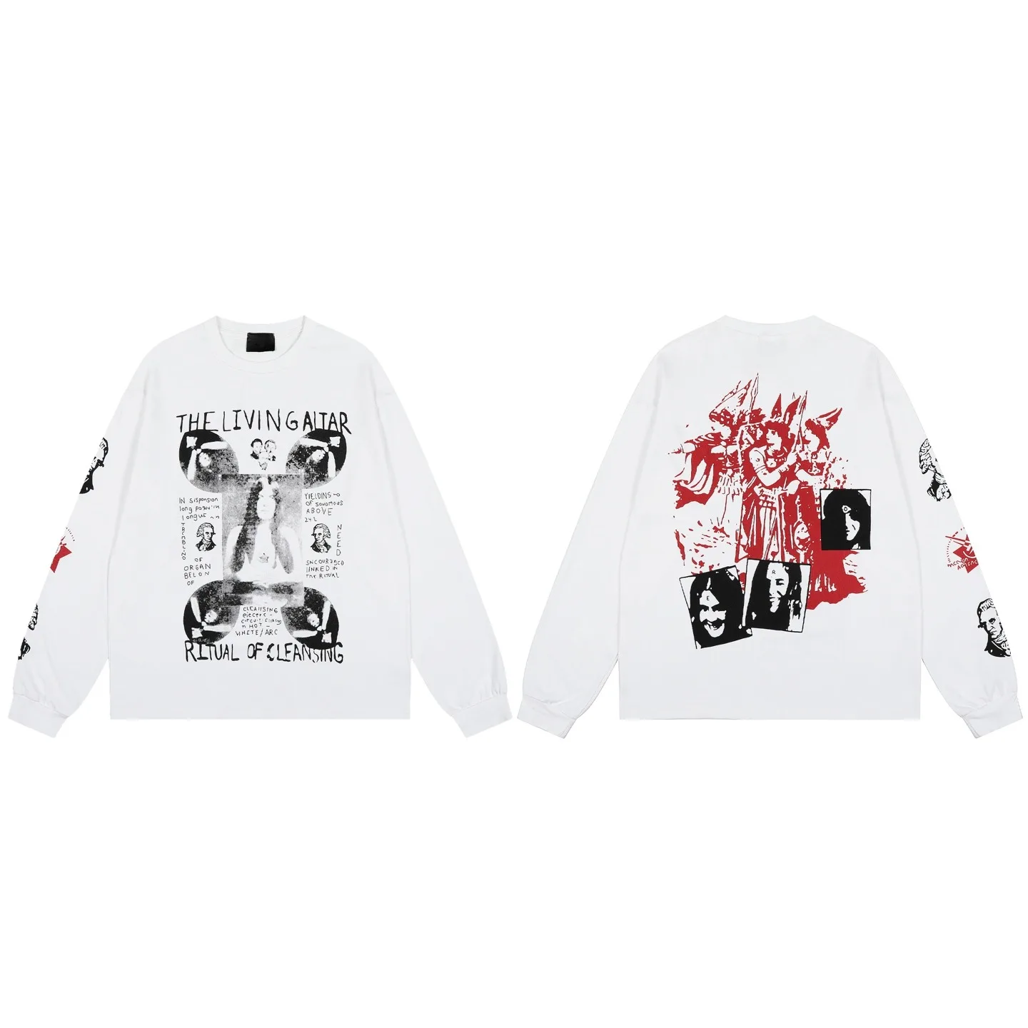 Men Women Long Sleeve T-shirt Vintage Retro Graphic Print Front Back Full Sleeve Print Oversized Washed Unisex Streetwear Tops
