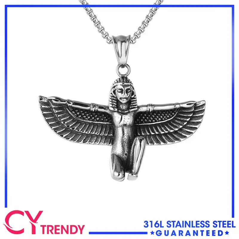 

Mens Womens Egyptian Goddess Winged ISIS Pendant Stainless Steel Necklace Chain Jewelry Free Shipping Items