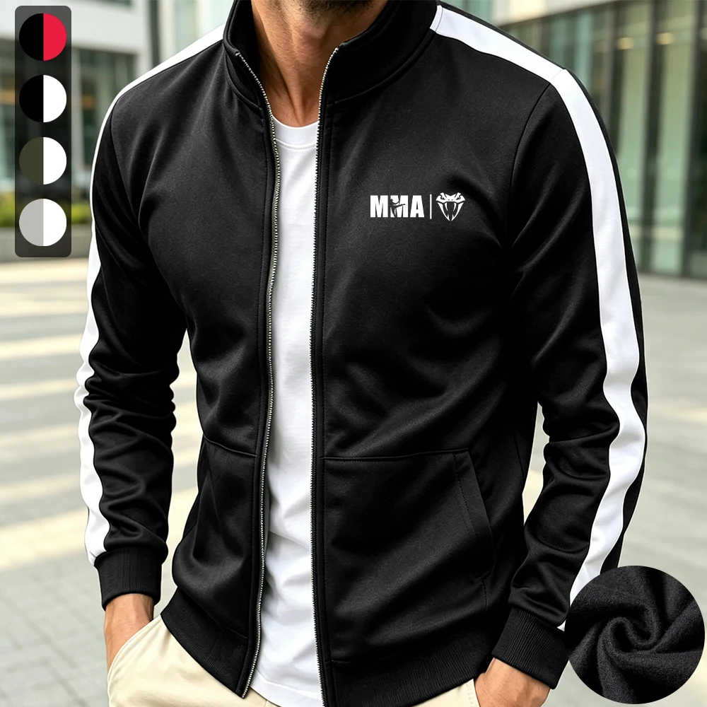 Men's MMA Snake Head Print Stand Collar Zip Up Sports Jacket Casual Color Block Jacket Spring Autumn Fitness Commuter Outerwear