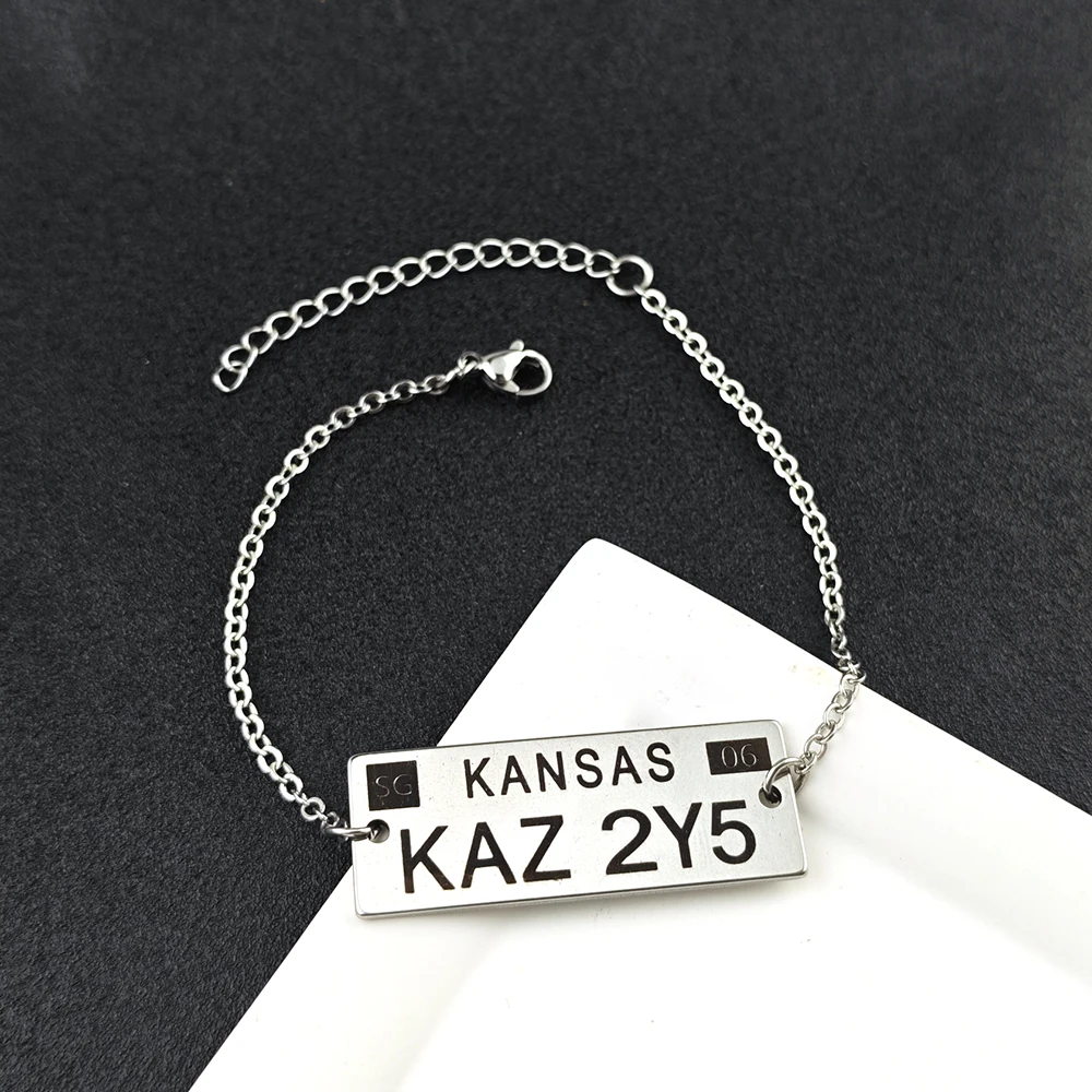 Movie Supernatural Dean The License KANSAS KAZ 2Y5 Cosplay Stainless Steel Bracelet Jewelry Accessories