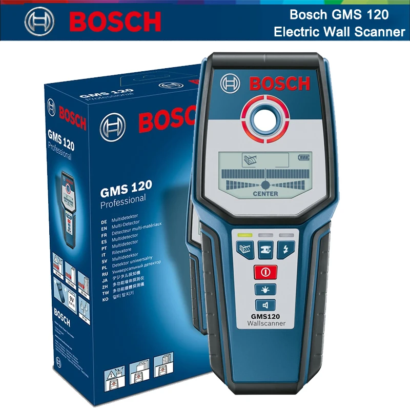 

Bosch GMS120 Wall Detector Metal Scanning Device Digital Multi-Scanner Professional Measuring Tool For Wood Metal Live Wiring