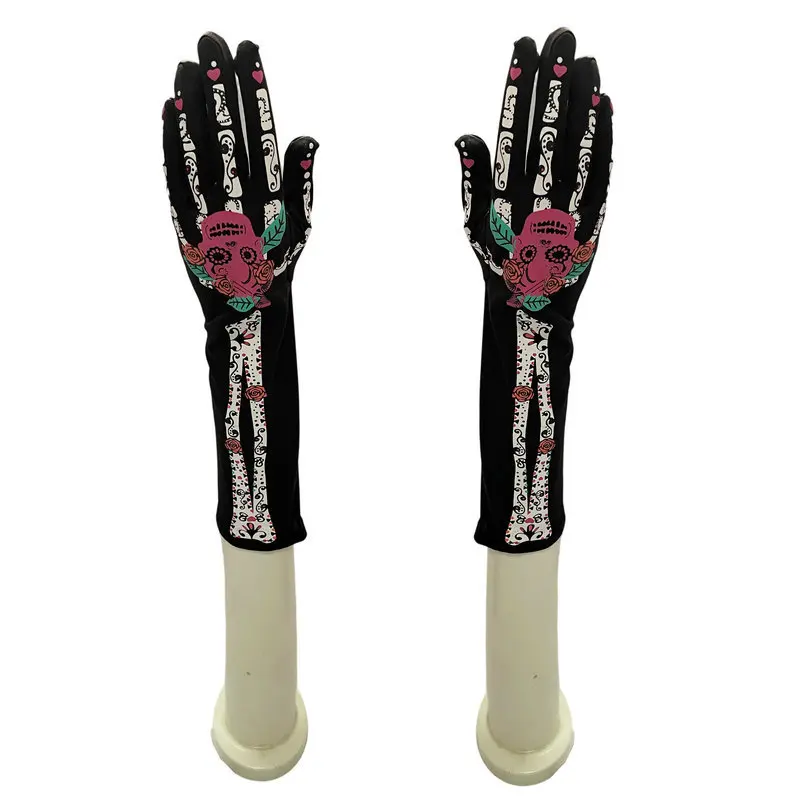 Halloween Colored Bone Print Death Gloves for Women and Men